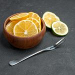 front view fresh lemon slices on dark background citrus fruit sour juice