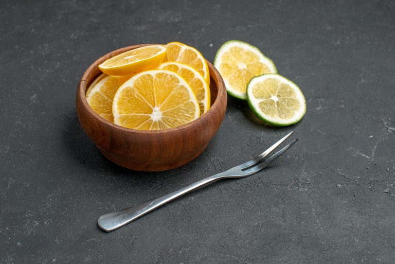 front view fresh lemon slices on dark background citrus fruit sour juice