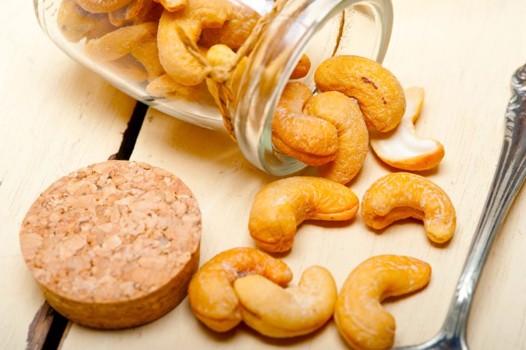 cashew nuts on a glass jar