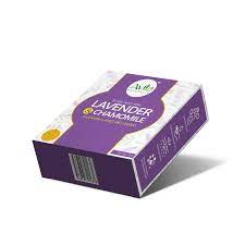 A box of lavender and chamomile tea on a white background.