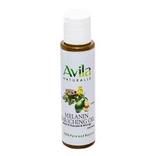 A bottle of avila melanin enriching oil.