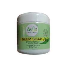 Container of avila neem soap.