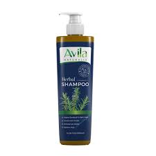 Bottle of avila herbal shampoo with a pump dispenser.