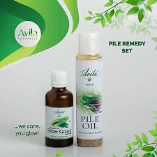 Two products labeled "avila naturals": one bottle of "3 inner guard" and another of "pile oil," against a white backdrop with green leaf graphics.