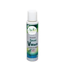 A container of avila natural v wash, an intimate wash product, displayed against a plain background.