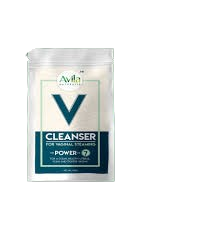 A package of Avila V Cleanser for vaginal treatment, labeled "POWER-Q" in a sealed white and blue pouch.