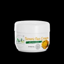 A jar of avila naturalle turmeric face cream with the label visible, isolated on a plain white background.